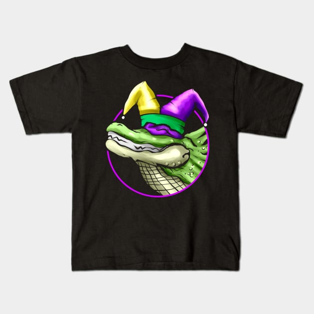 Crocodile with Jester Hat for Mardi Gras Kids T-Shirt by SinBle